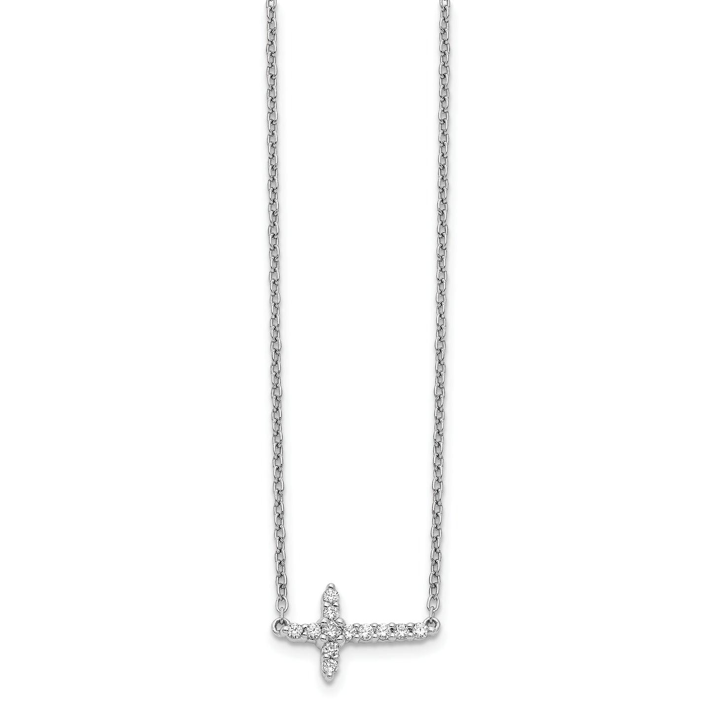 14k White Gold 1/6 Ct. Lab Grown Diamond VS/SI+ G+ 18 inch Sideways Cross Necklace