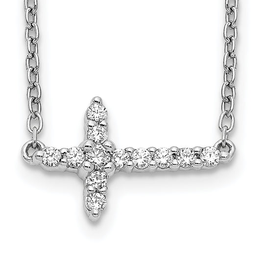 14k White Gold 1/6 Ct. Lab Grown Diamond VS/SI+ G+ 18 inch Sideways Cross Necklace