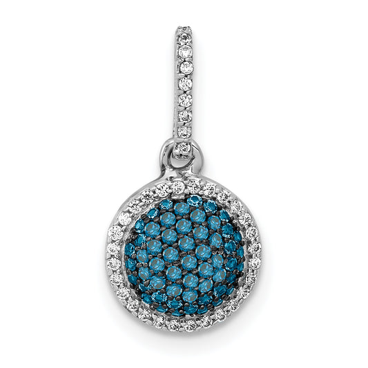 14k White Gold 14k White Gold White/Blue Diamond Circle Cluster Pendant