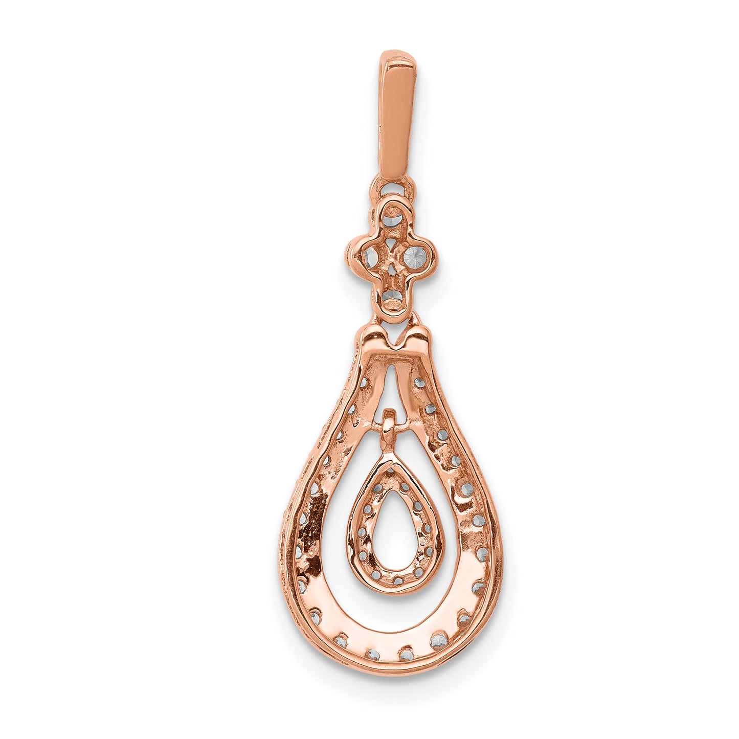 14K Rose Gold Lab Grown VS/SI FGH Diamond Double Teardrop Dangle Pendant