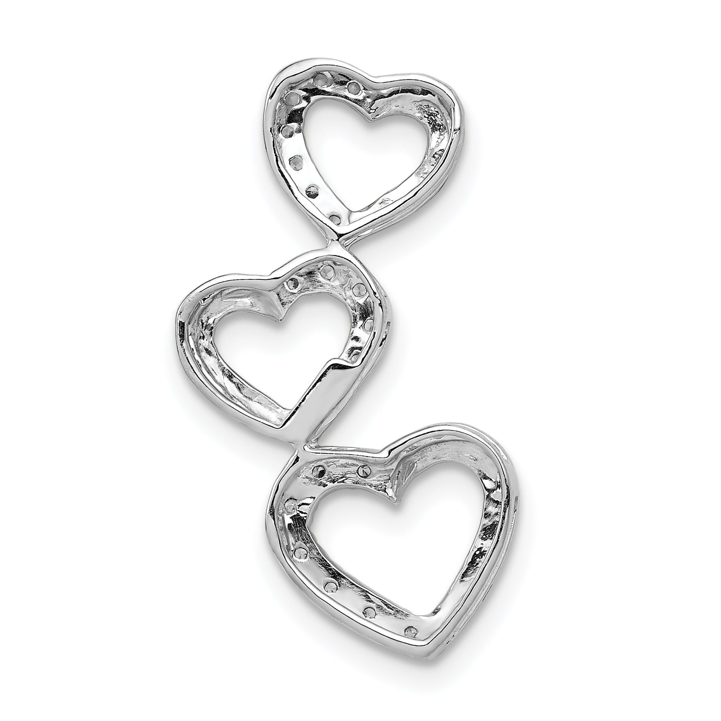 14k White Gold 1/10 Ct. Lab Grown Diamond VS/SI+ G+ Triple Heart Chain Slide Pendant