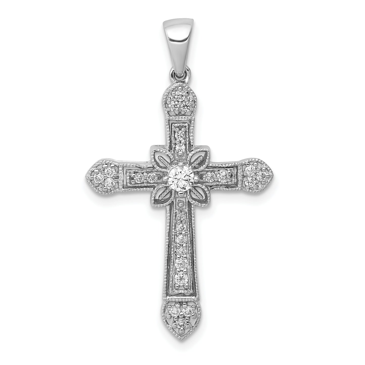 14k White Gold 1/4 Ct. Lab Grown Diamond VS/SI+ G+ Filigree Cross Pendant