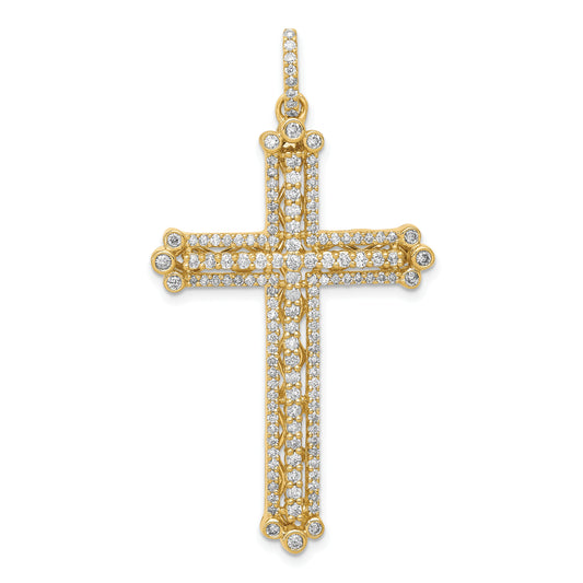 14k Yellow Gold 1 Ct. Lab Grown Diamond VS/SI+ G+ Budded Fancy Cross Pendant