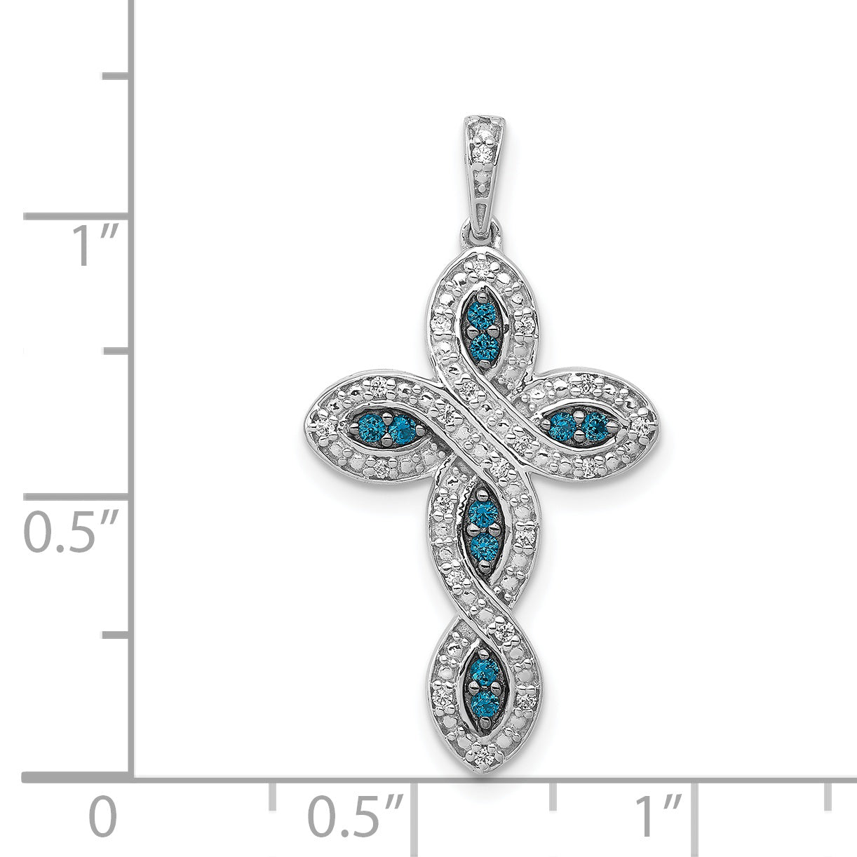 14k White Gold 14k White Gold White and Blue Diamond Cross Pendant