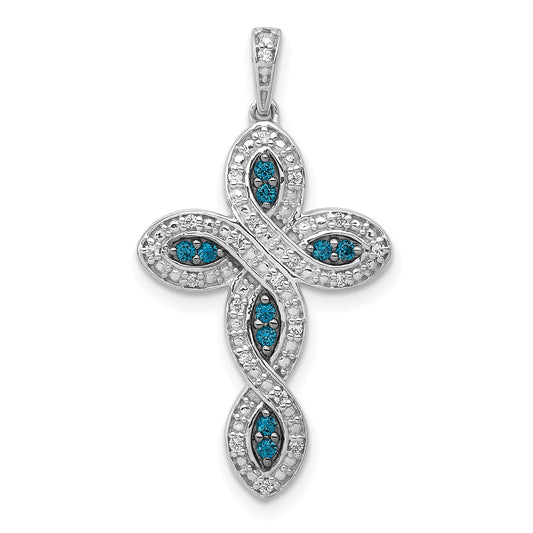 14k White Gold 14k White Gold White and Blue Diamond Cross Pendant