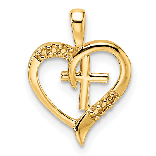 14k Yellow Gold 14k Heart Cross Pendant Mounting