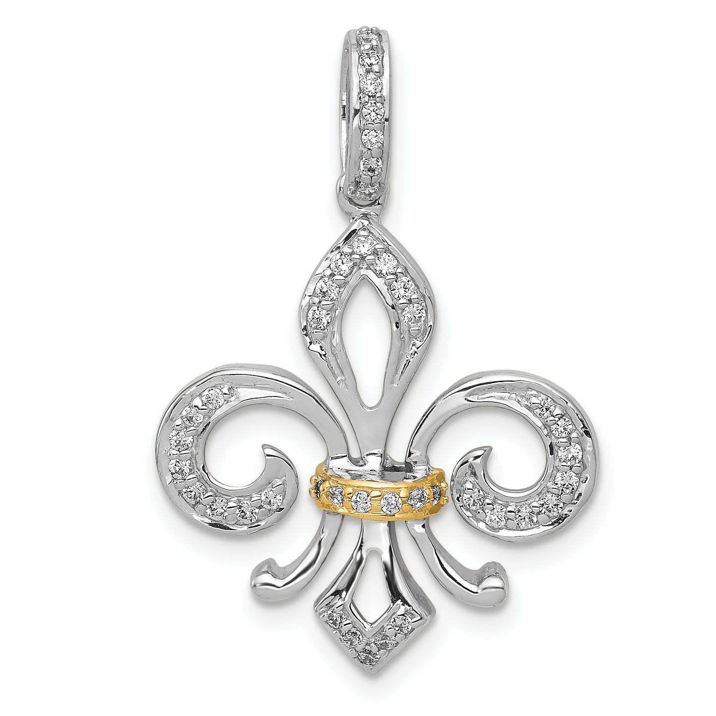 14k Two-tone Two Tone 1/5 Ct. Lab Grown Diamond VS/SI+ G+ Fleur De Lis Pendant