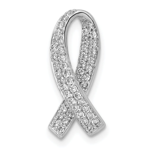 14k White Gold 1/3 Ct. Lab Grown Diamond VS/SI+ G+ Awareness Ribbon Chain Slide Pendant