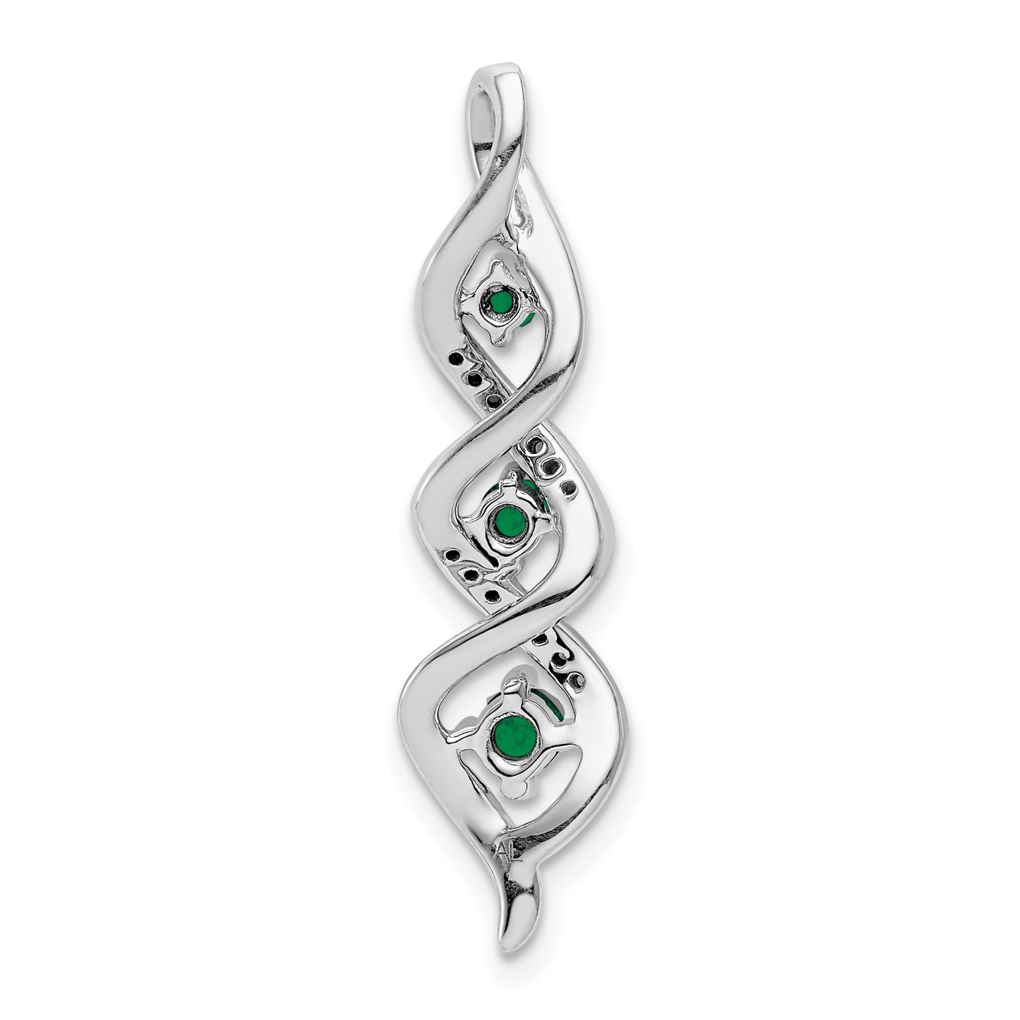 10k White Gold 1/15 Ct. Lab Grown Diamond VS/SI+ G+ and Lab Created Emerald Twist Chain Slide Pendant