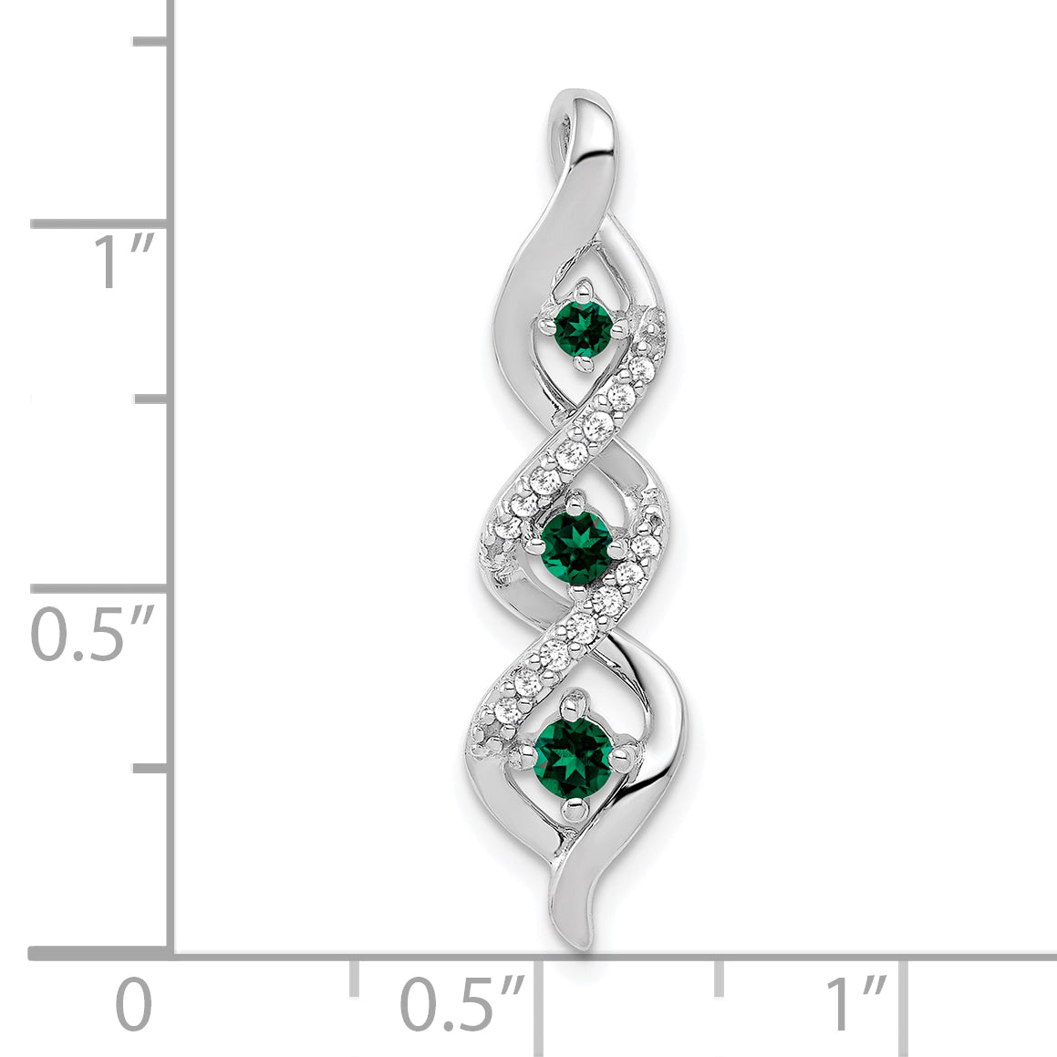 10k White Gold 1/15 Ct. Lab Grown Diamond VS/SI+ G+ and Lab Created Emerald Twist Chain Slide Pendant