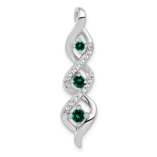 10k White Gold 1/15 Ct. Lab Grown Diamond VS/SI+ G+ and Lab Created Emerald Twist Chain Slide Pendant