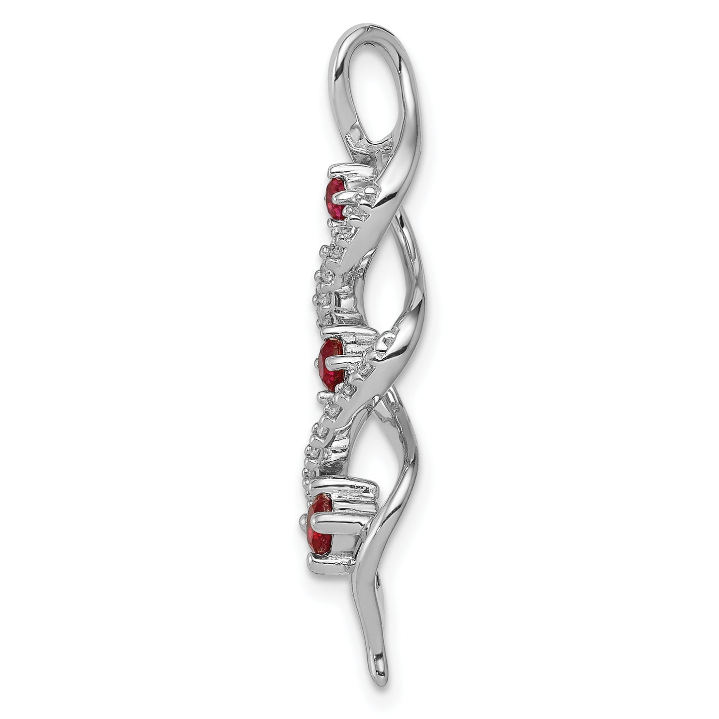 10k White Gold 1/15 Ct. Lab Grown Diamond VS/SI+ G+ and Lab Created Ruby Twist Chain Slide Pendant