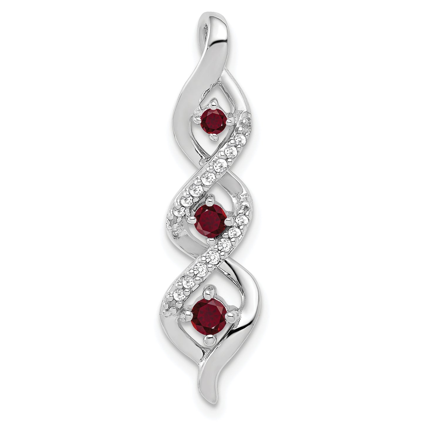 10k White Gold 1/15 Ct. Lab Grown Diamond VS/SI+ G+ and Lab Created Ruby Twist Chain Slide Pendant