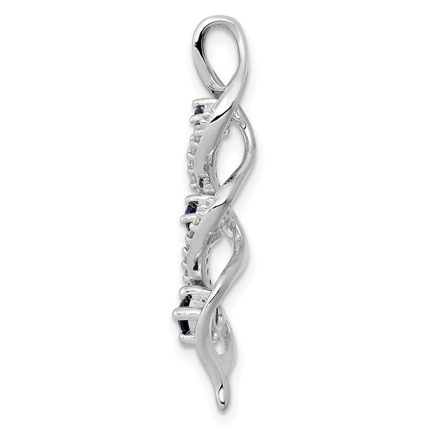 10k White Gold 1/15 Ct. Lab Grown Diamond VS/SI+ G+ and Lab Created Blue Sapphire Twist Chain Slide Pendant