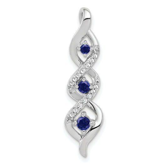 10k White Gold 1/15 Ct. Lab Grown Diamond VS/SI+ G+ and Lab Created Blue Sapphire Twist Chain Slide Pendant