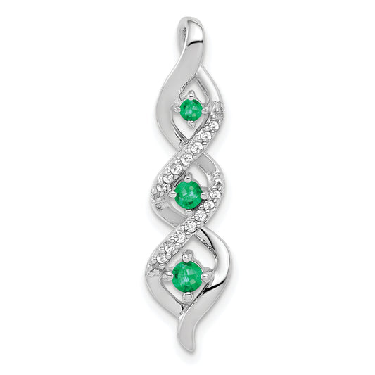 14k White Gold 1/15 Ct. Lab Grown Diamond VS/SI+ G+ and Lab Created Emerald Twist Chain Slide Pendant