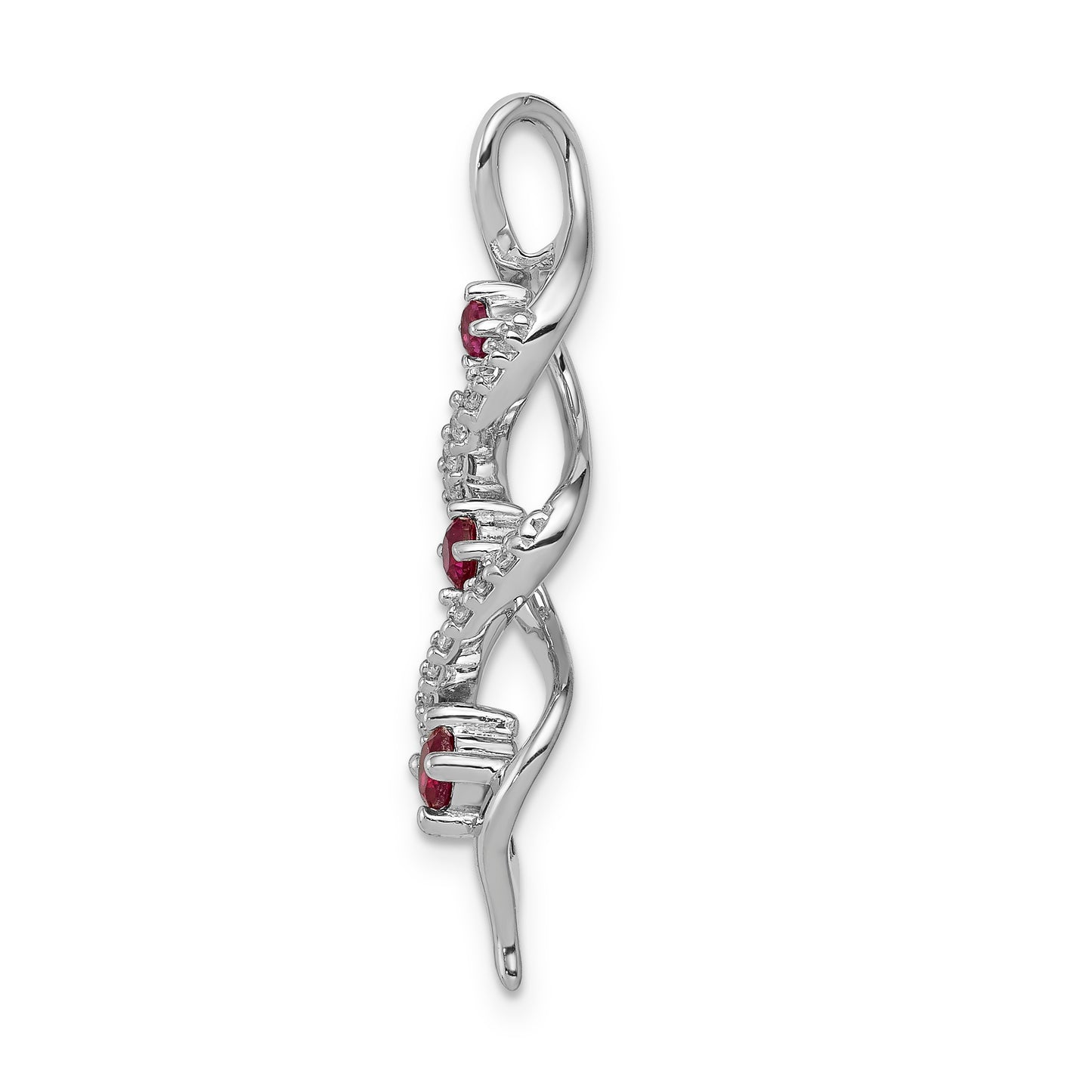 14k White Gold 1/15 Ct. Lab Grown Diamond VS/SI+ G+ and Lab Created Ruby Twist Chain Slide Pendant