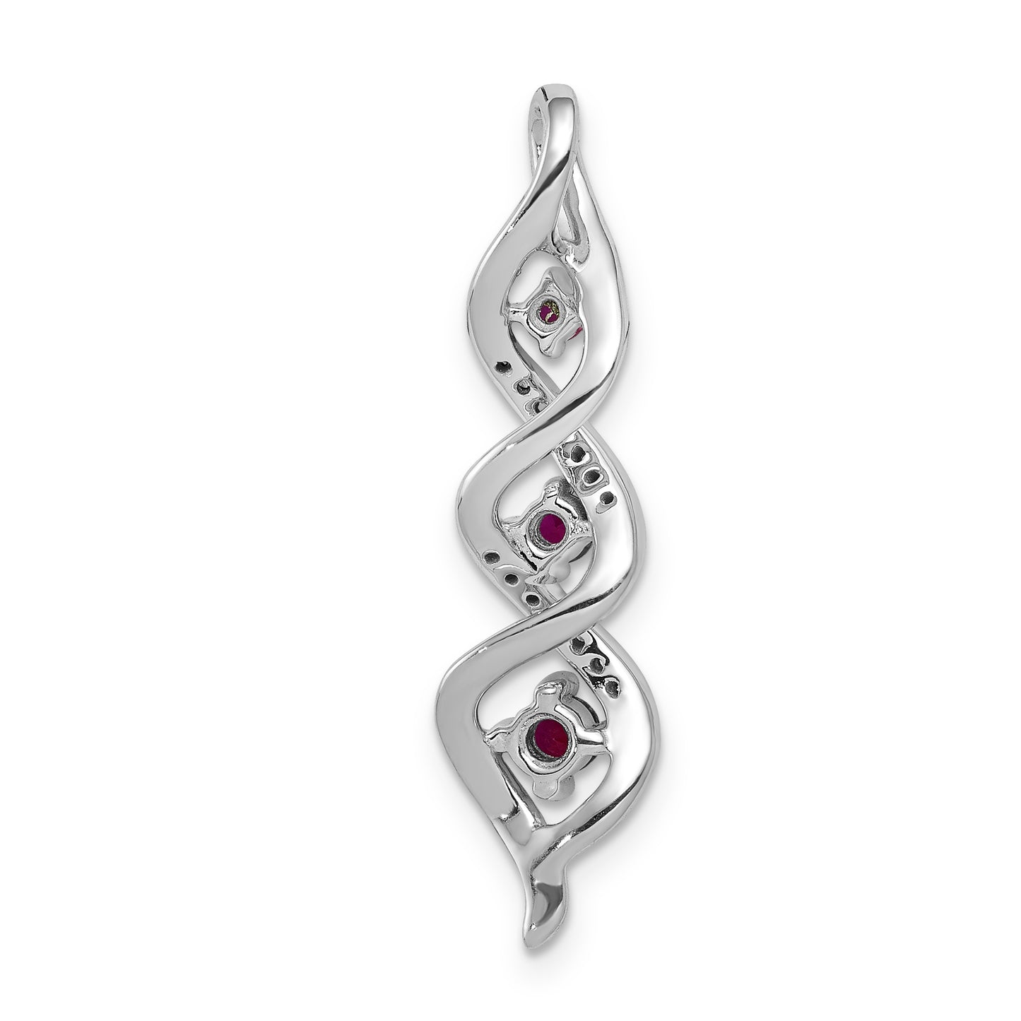 14k White Gold 1/15 Ct. Lab Grown Diamond VS/SI+ G+ and Lab Created Ruby Twist Chain Slide Pendant