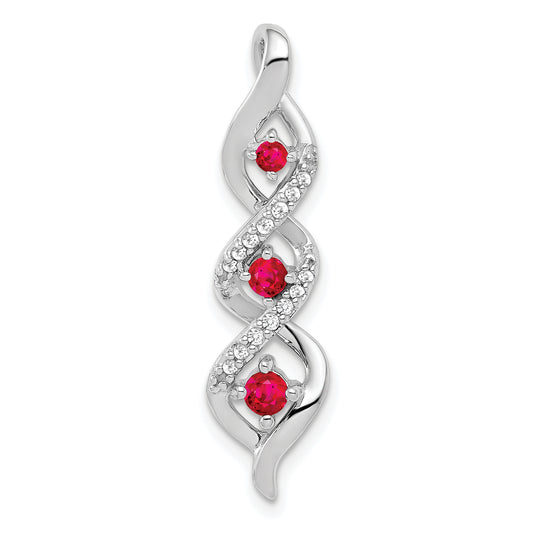 14k White Gold 1/15 Ct. Lab Grown Diamond VS/SI+ G+ and Lab Created Ruby Twist Chain Slide Pendant