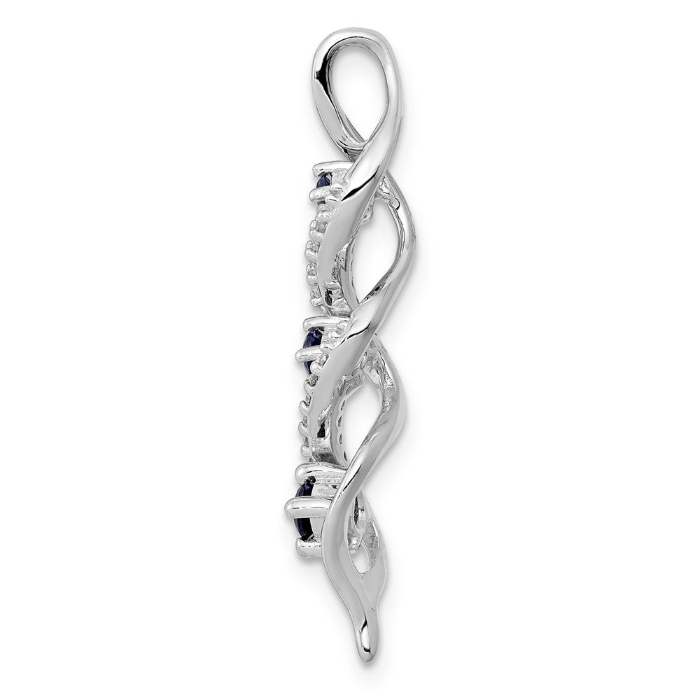 14k White Gold 1/15 Ct. Lab Grown Diamond VS/SI+ G+ and Lab Created Blue Sapphire Twist Chain Slide Pendant