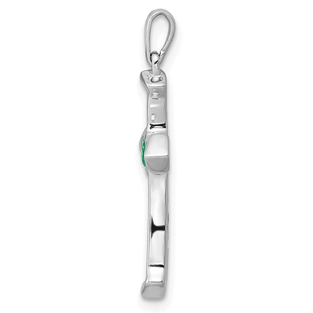 14k White Gold 1/5 Ct. Lab Grown Diamond VS/SI+ G+ and Lab Created Emerald Cross Pendant