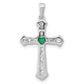 14k White Gold 1/5 Ct. Lab Grown Diamond VS/SI+ G+ and Lab Created Emerald Cross Pendant