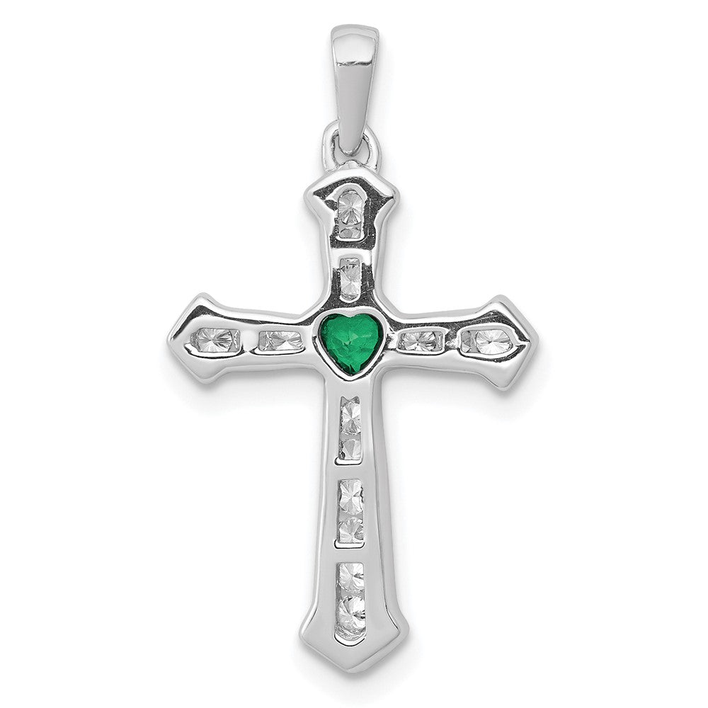 14k White Gold 1/5 Ct. Lab Grown Diamond VS/SI+ G+ and Lab Created Emerald Cross Pendant