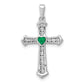 14k White Gold 1/5 Ct. Lab Grown Diamond VS/SI+ G+ and Lab Created Emerald Cross Pendant