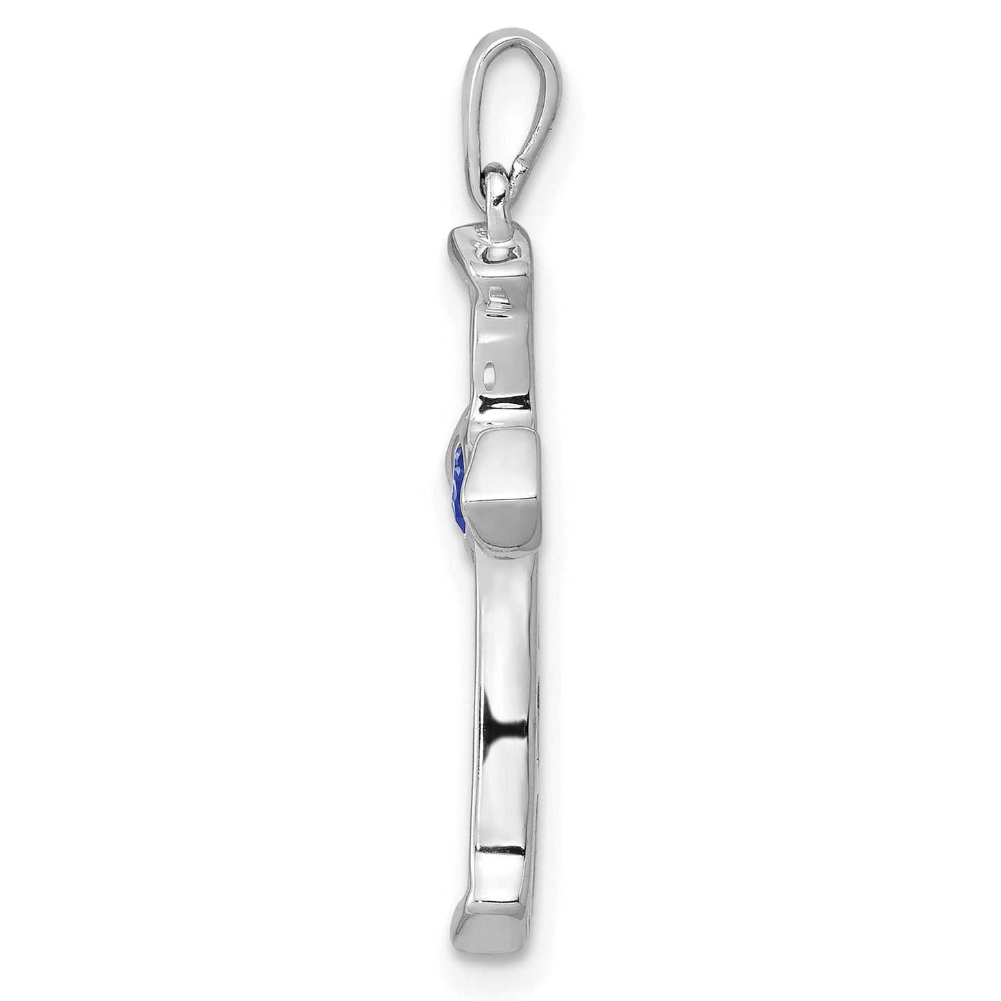 14k White Gold 14k White Gold 1/5 carat Lab Grown Diamond VS/SI+ G+ and Lab Created Blue Sapphire Cross Pendant