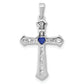 14k White Gold 14k White Gold 1/5 carat Lab Grown Diamond VS/SI+ G+ and Lab Created Blue Sapphire Cross Pendant