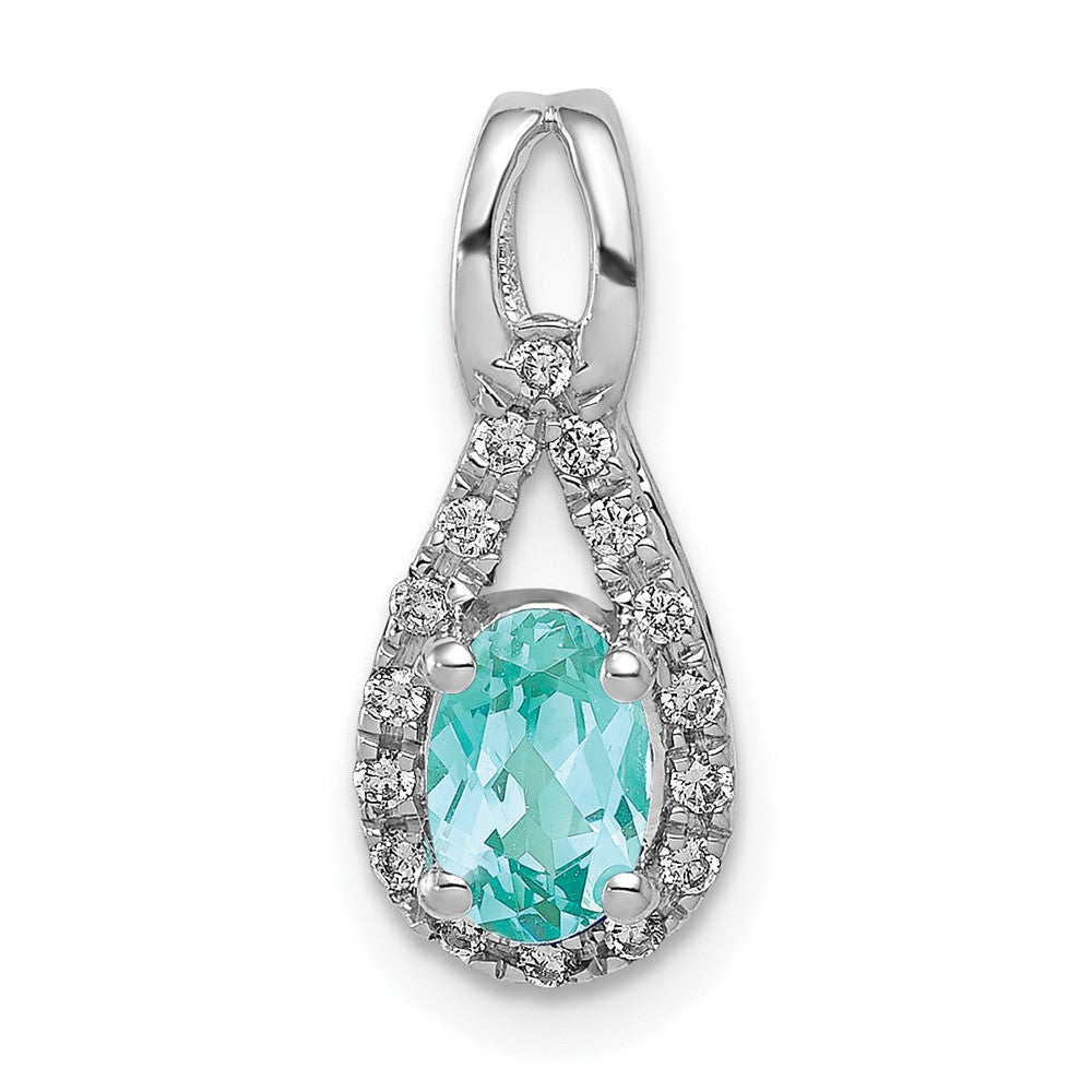 Pure Serenity 14k White Gold 1/10 Ct. Lab Grown Diamond VS/SI+ G+ and Lab Created Paraiba Teardrop Pendant