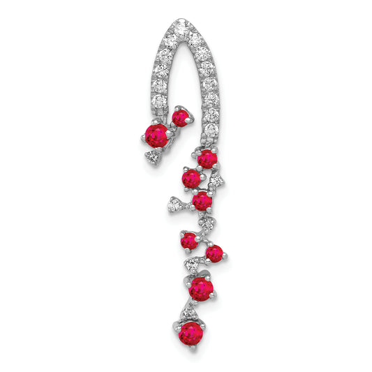 14k White Gold 1/5 Ct. Lab Grown Diamond VS/SI+ G+ and Lab Created Ruby Slide Pendant