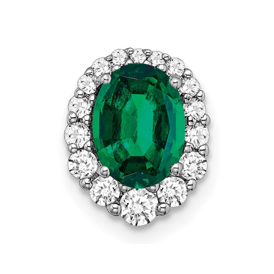 14k White Gold 1/3 Ct. Lab Grown Diamond VS/SI+ G+ and Lab Created Emerald Halo Chain Slide Pendant