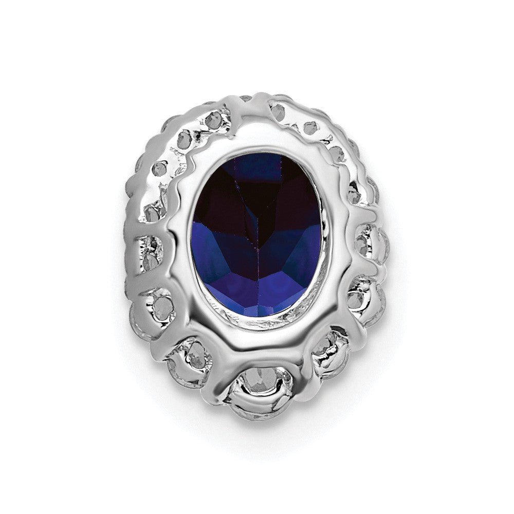 14k White Gold 1/3 Ct. Lab Grown Diamond VS/SI+ G+ and Lab Created Blue Sapphire Halo Chain Slide Pendant