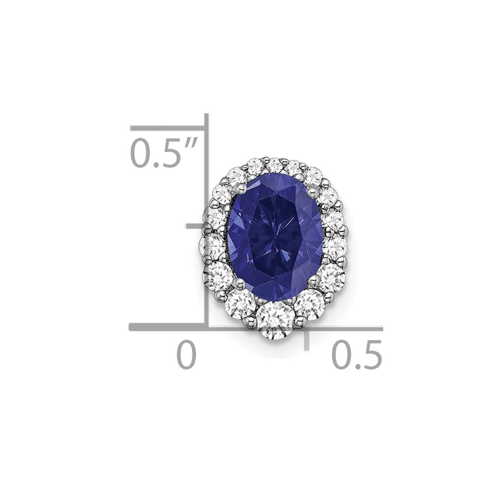 14k White Gold 1/3 Ct. Lab Grown Diamond VS/SI+ G+ and Lab Created Blue Sapphire Halo Chain Slide Pendant