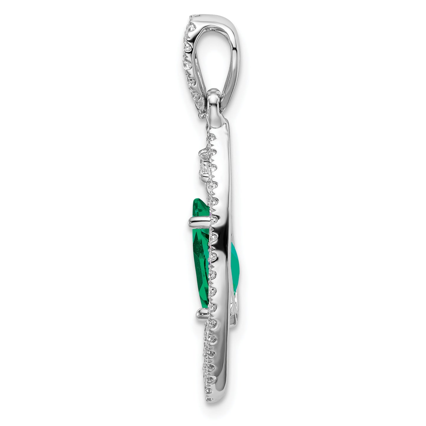 14k White Gold 1/3 Ct. Lab Grown Diamond VS/SI+ G+ and Lab Created Emerald Chain Slide Pendant