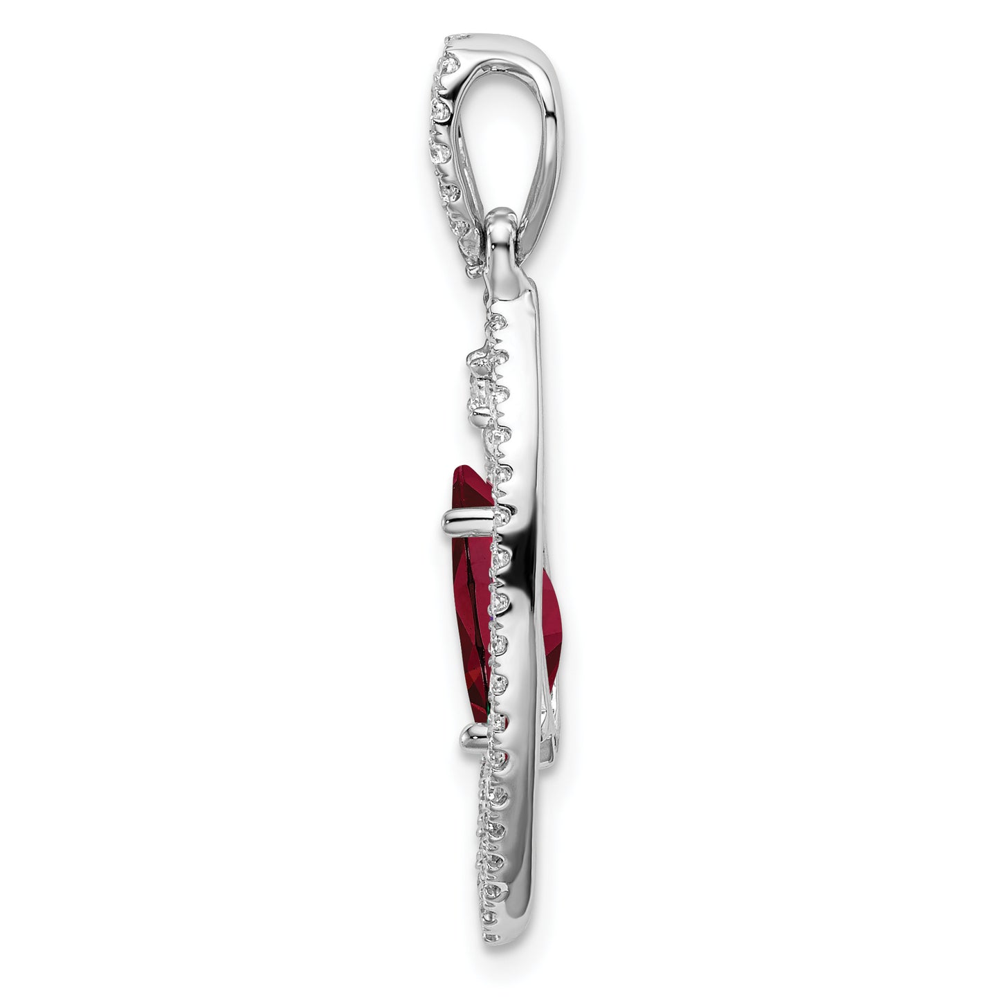 14k White Gold 1/3 Ct. Lab Grown Diamond VS/SI+ G+ and Lab Created Ruby Chain Slide Pendant