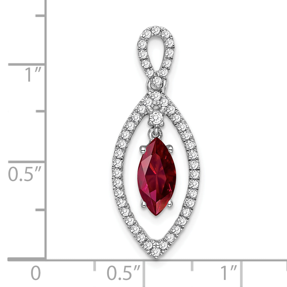 14k White Gold 1/3 Ct. Lab Grown Diamond VS/SI+ G+ and Lab Created Ruby Chain Slide Pendant