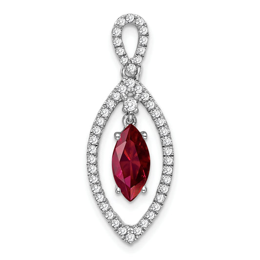 14k White Gold 1/3 Ct. Lab Grown Diamond VS/SI+ G+ and Lab Created Ruby Chain Slide Pendant