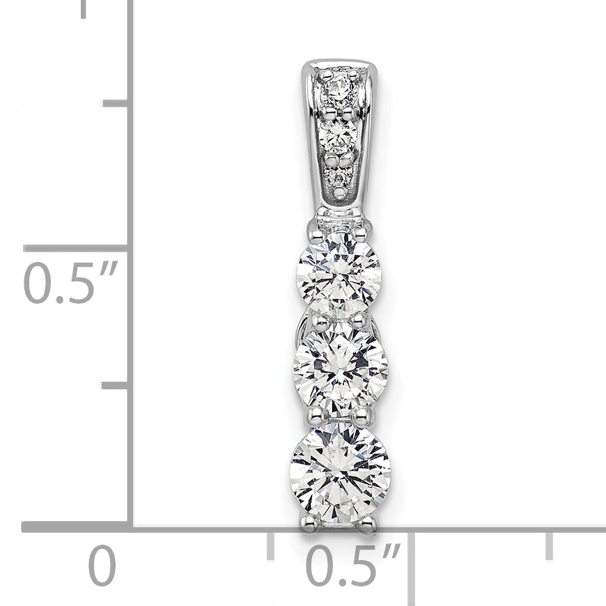 14k White Gold 1 Ct. Lab Grown Diamond VS/SI+ G+ Three Stone Chain Slide Pendant