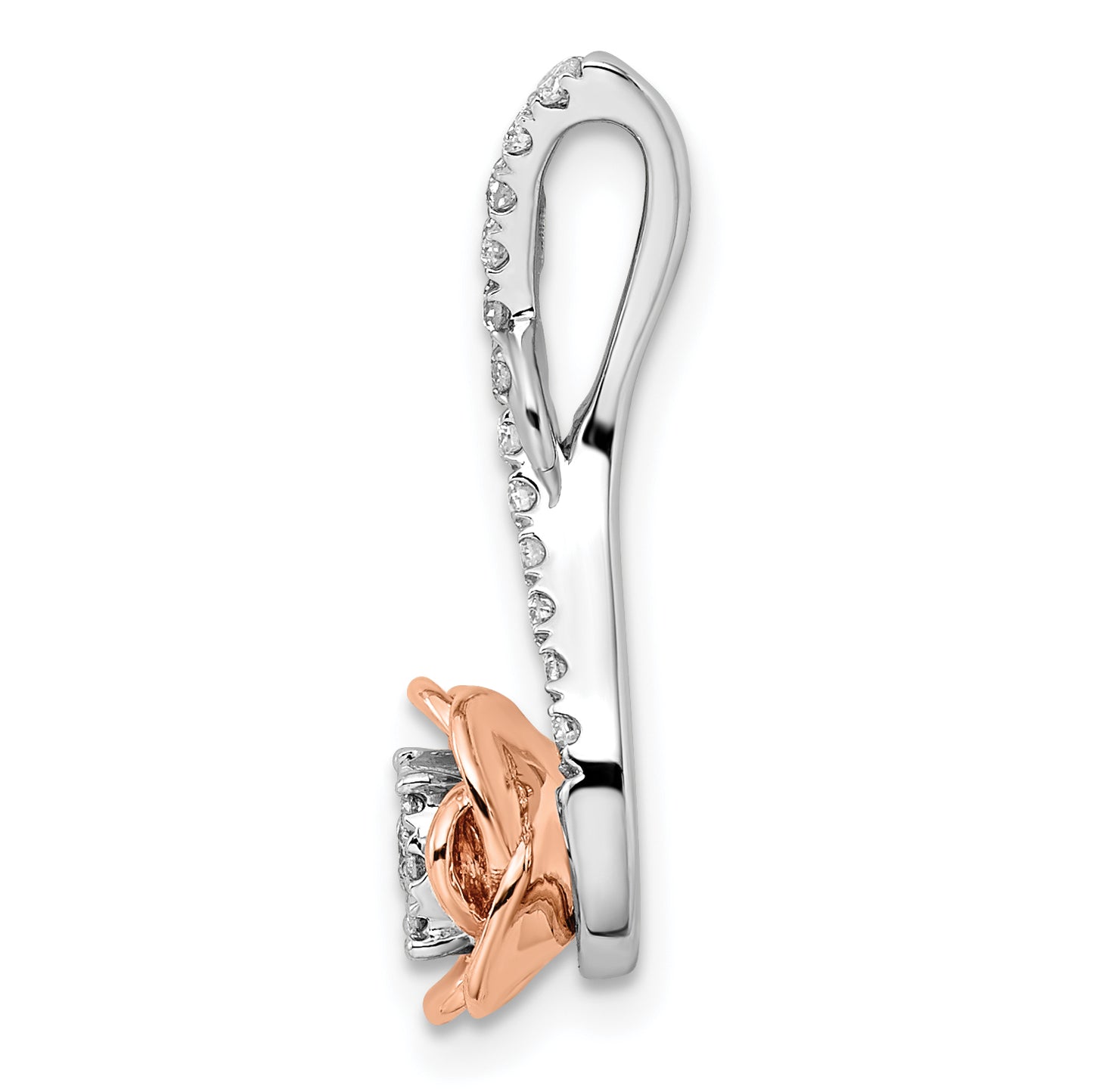 14K White/Rose Gold Two Tone Rose and White 1/4 Ct. Lab Grown Diamond VS/SI+ G+ Rose Chain Slide Pendant