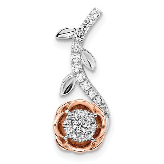 14K White/Rose Gold Two Tone Rose and White 1/4 Ct. Lab Grown Diamond VS/SI+ G+ Rose Chain Slide Pendant