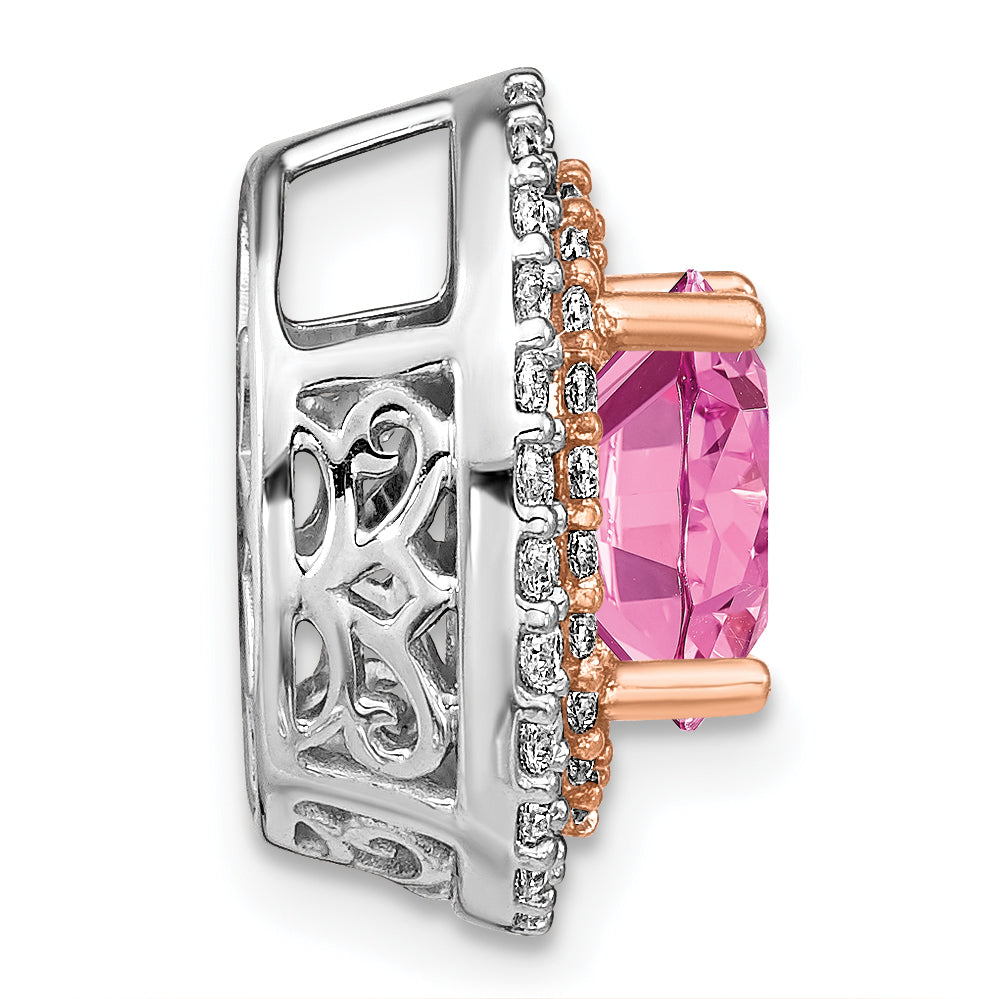 14K White/Rose Gold Two Tone 1/5 Ct. Lab Grown Diamond VS/SI+ G+ and Lab Created Pink Sapphire Chain Slide Pendant