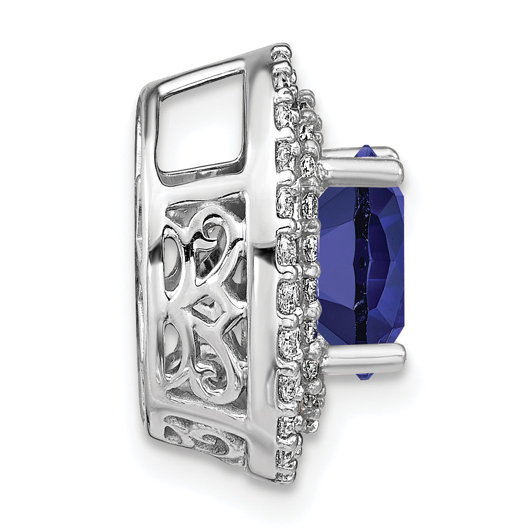 14k White Gold Two Tone 1/5 Ct. Lab Grown Diamond VS/SI+ G+ and Lab Created Blue Sapphire Chain Slide Pendant