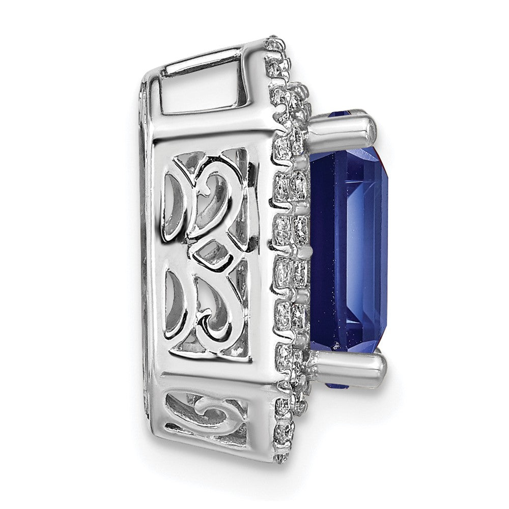 14k White Gold 5/8 Ct. Lab Grown Diamond VS/SI+ G+ and Lab Created Blue Sapphire Chain Slide Pendant