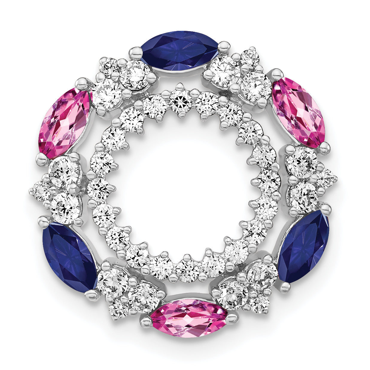 14k White Gold 5/8 Ct. Lab Grown Diamond VS/SI+ G+ and Lab Created Pink and Blue Sapphire Chain Slide Pendant