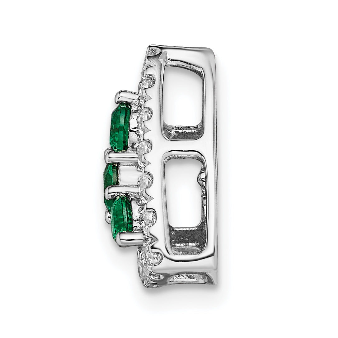 14k White Gold 1/2 Ct. Lab Grown Diamond VS/SI+ G+ and Lab Created Emerald Triangle Chain Slide Pendant