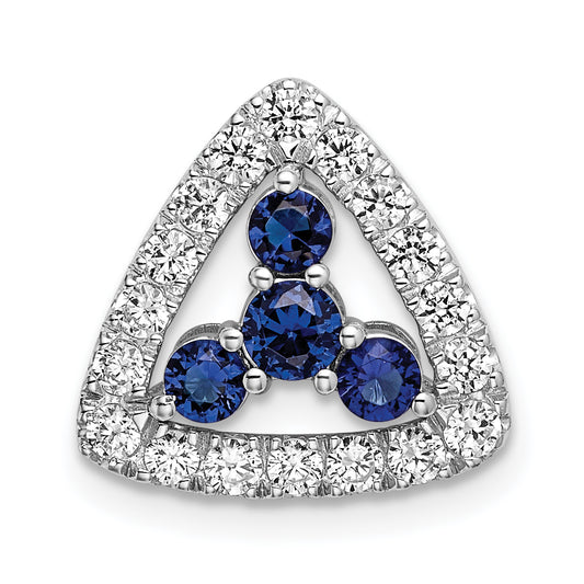 14k White Gold 1/2 Ct. Lab Grown Diamond VS/SI+ G+ and Lab Created Blue Sapphire Triangle Chain Slide Pendant