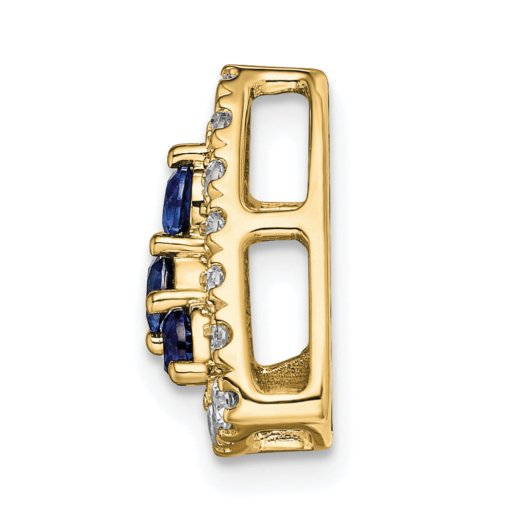 14k Yellow Gold 1/2 Ct. Lab Grown Diamond VS/SI+ G+ and Lab Created Blue Sapphire Triangle Chain Slide Pendant