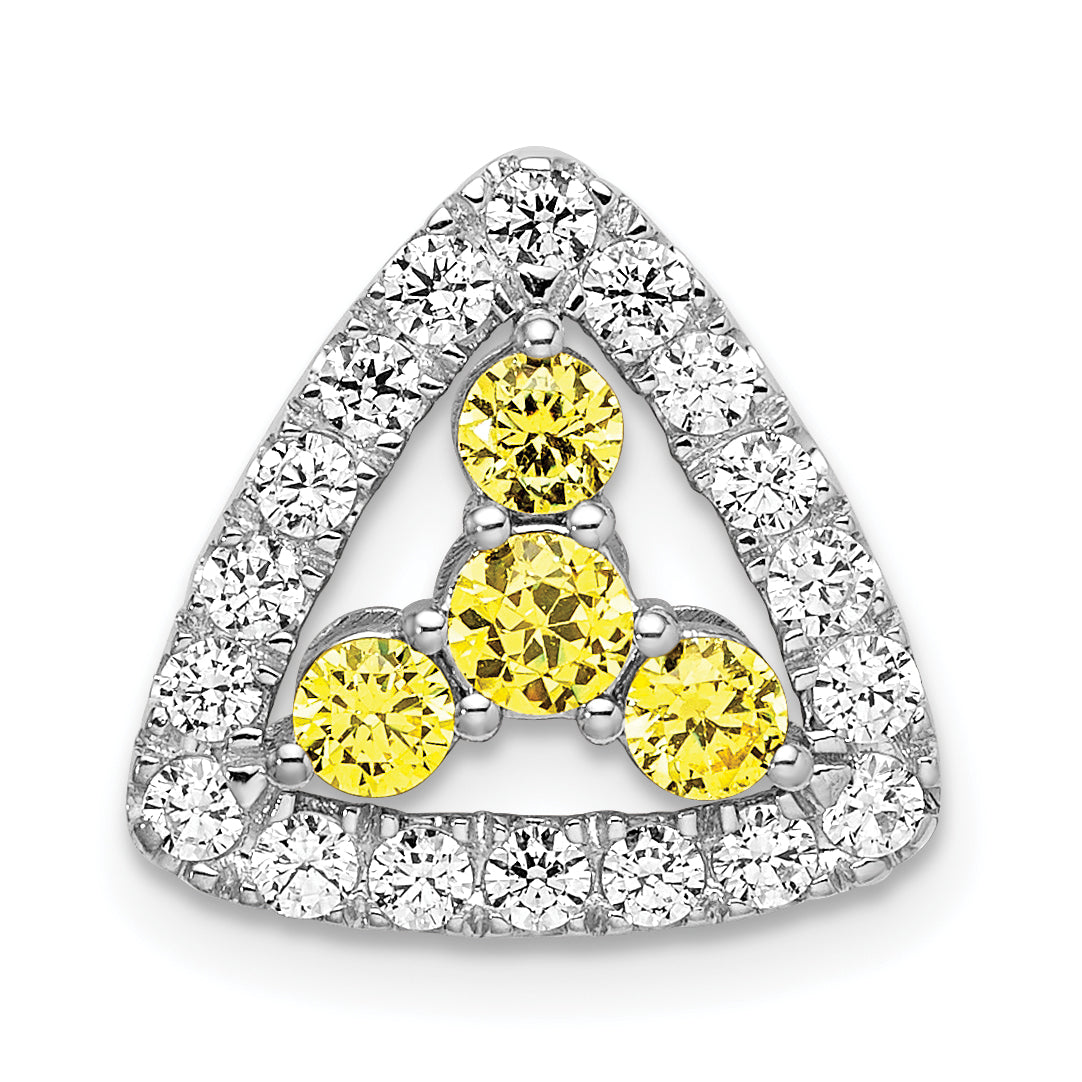 14k White Gold 1/2 Ct. Lab Grown Diamond VS/SI+ G+ and Lab Created Yellow Sapphire Triangle Chain Slide Pendant